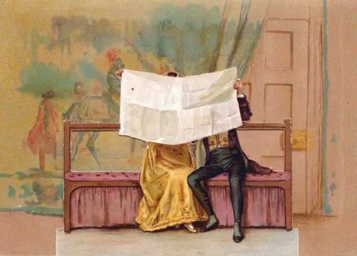 Framed Print : Couple in historical costume on a greetings card Framed Print : Couple in historical costume on a greetings card