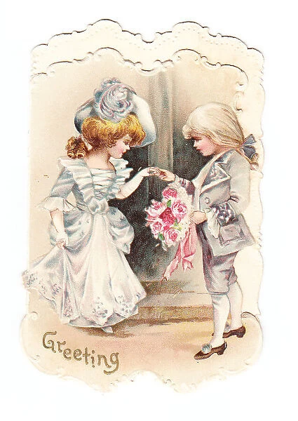 Couple in historical costume on a greetings card
