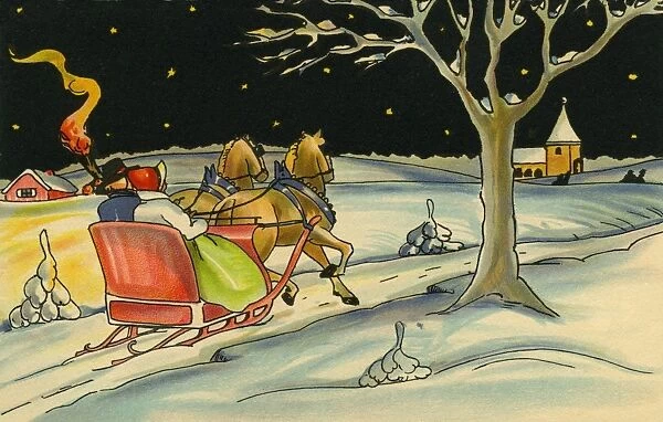 Couple on horse drawn sleigh