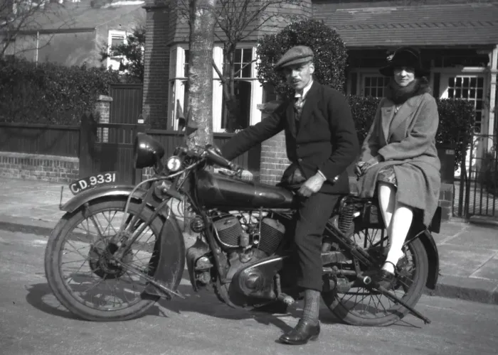 Framed Print : Couple on a large motorbike Framed Print : Couple on a large motorbike