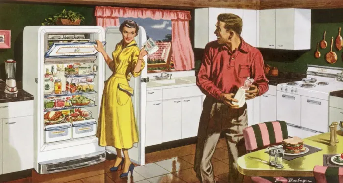 Framed Print : Couple Make Lunch Date: 1950 Framed Print : Couple Make Lunch Date: 1950