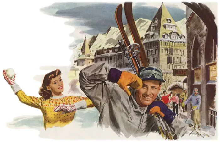 Framed Print : Couple Play in Alps Date: 1948 Framed Print : Couple Play in Alps Date: 1948