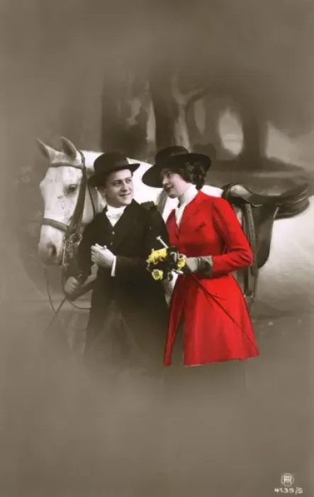 Framed Print : Couple on a romantic walk with their horse Framed Print : Couple on a romantic walk with their horse