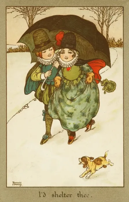 Framed Print : A couple shelter under umbrella by Florence Hardy Framed Print : A couple shelter under umbrella by Florence Hardy