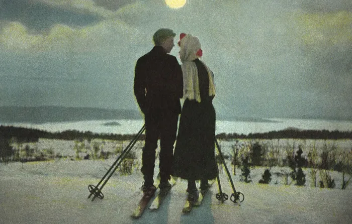 Framed Print : Couple on Skis Date: 1910
