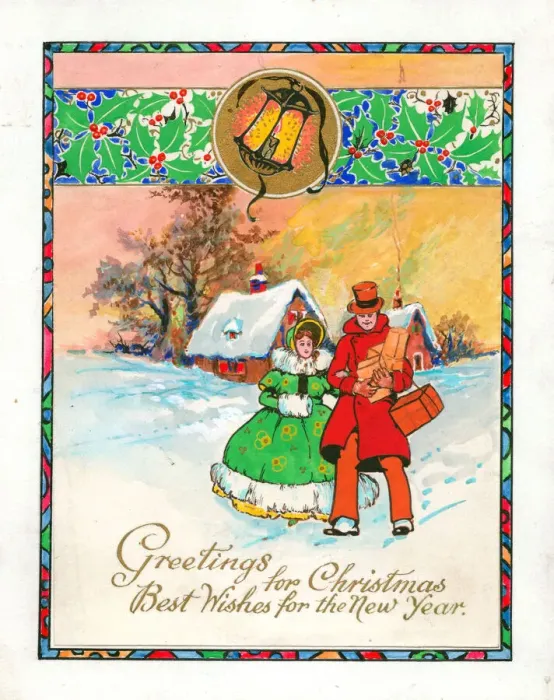 Framed Print : Couple in the snow on a Christmas and New Year card Framed Print : Couple in the snow on a Christmas and New Year card