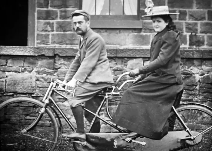 Framed Print : Couple on a tandem bicycle Framed Print : Couple on a tandem bicycle
