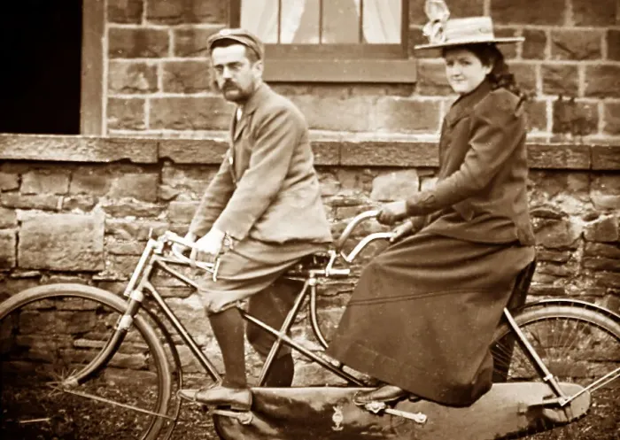 Framed Print : Couple on a tandem bicycle Framed Print : Couple on a tandem bicycle