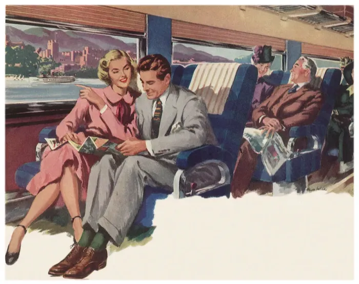 Framed Print : Couple on a Train Date: 1948 Framed Print : Couple on a Train Date: 1948