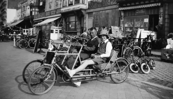 Framed Print : Couple on a two-seater cycle, Belgium