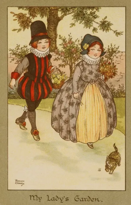 Framed Print : Couple walking through a garden by Florence Hardy Framed Print : Couple walking through a garden by Florence Hardy