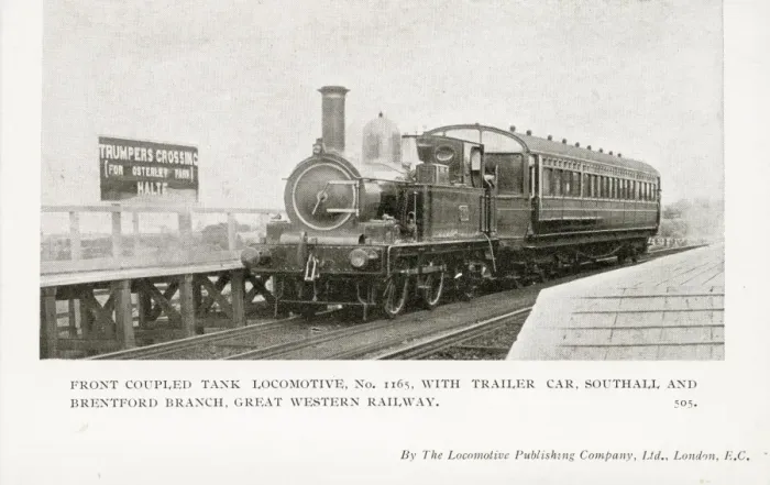 Framed Print : Front coupled tank locomotive no 1165, with trailer car Framed Print : Front coupled tank locomotive no 1165, with trailer car