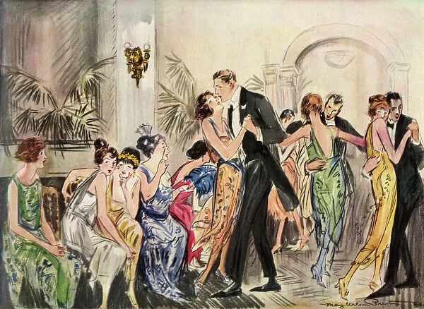 Couples. 1920s couples dancing while ladies sit at edge of dance floor gossiping