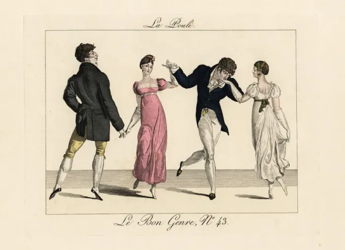 Framed Print : Couples dancing La Poule section of the quadrille Framed Print : Couples dancing La Poule section of the quadrille