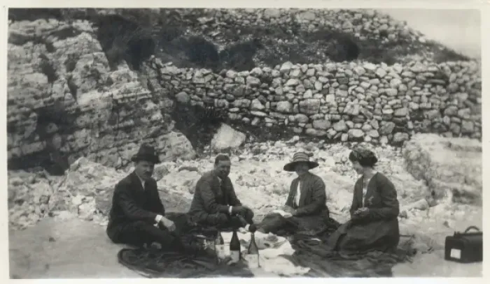 Framed Print : Two couples enjoying a champagne picnic Framed Print : Two couples enjoying a champagne picnic