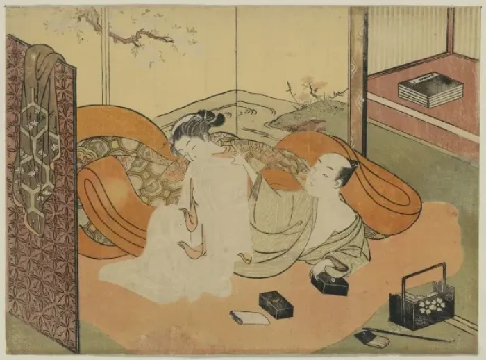 Framed Print : Courtesan and her guest in bed