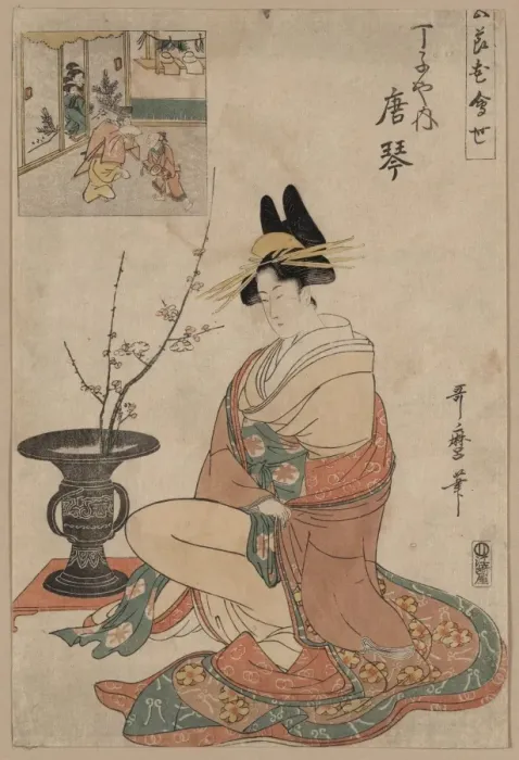 Framed Print : The Courtesan Karakoto of the house of Choji-ya at New Years Framed Print : The Courtesan Karakoto of the house of Choji-ya at New Years