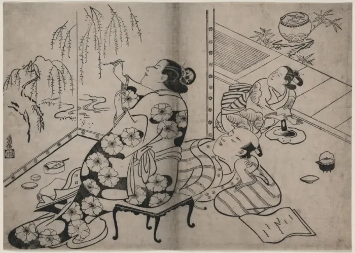 Framed Print : Courtesan painting a screen Framed Print : Courtesan painting a screen