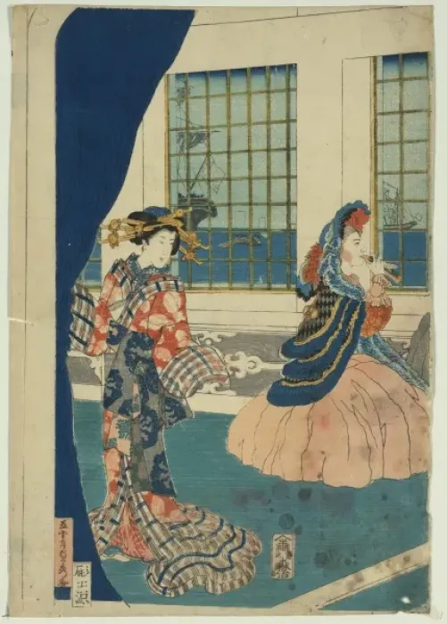 Framed Print : Courtesans in a western-style building of Yokohama Framed Print : Courtesans in a western-style building of Yokohama