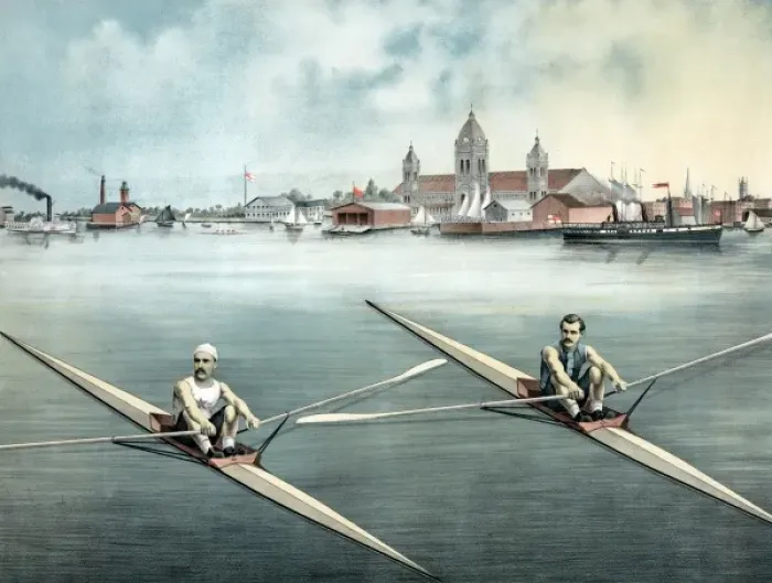 Framed Print : Courtney & Hanlan, champion scullers of America - view of To Framed Print : Courtney & Hanlan, champion scullers of America - view of To
