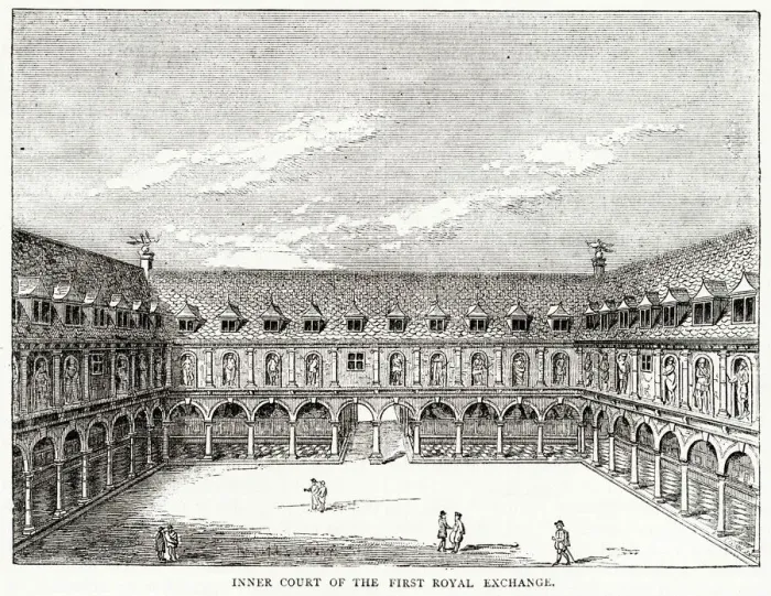 Framed Print : The courtyard of Thomas Greshams Royal Exchange, modelled on the bourse at Antwerp Framed Print : The courtyard of Thomas Greshams Royal Exchange, modelled on the bourse at Antwerp