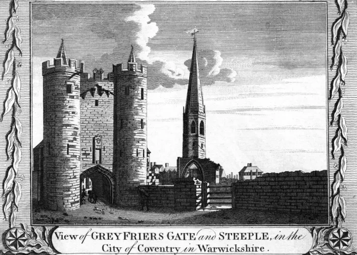 Framed Print : COVENTRY. Greyfriars Gate and Steeple, Coventry, Warwickshire Date: circa 1780 Framed Print : COVENTRY. Greyfriars Gate and Steeple, Coventry, Warwickshire Date: circa 1780