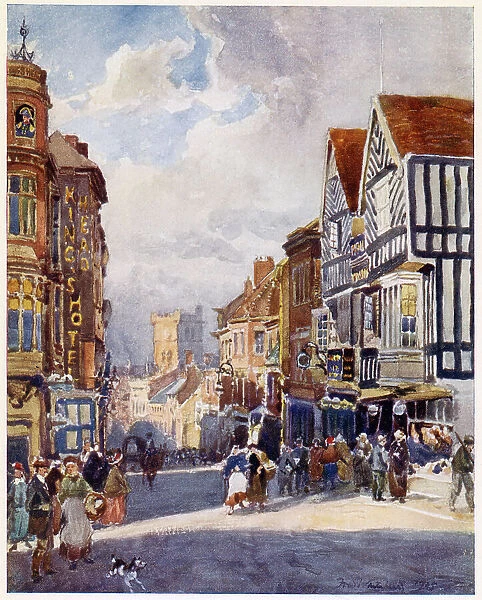 Coventry, Warwickshire: a busy street. Date: 1906