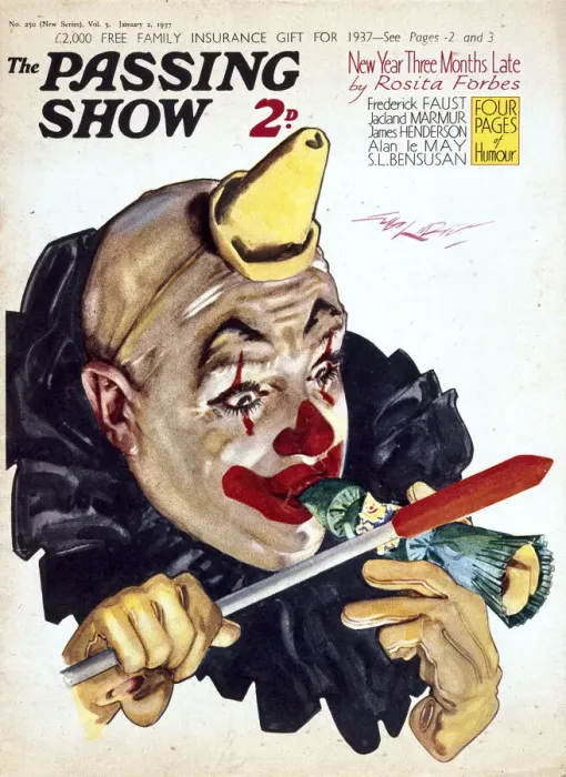 Framed Print : Cover design, clown with Christmas cracker Framed Print : Cover design, clown with Christmas cracker