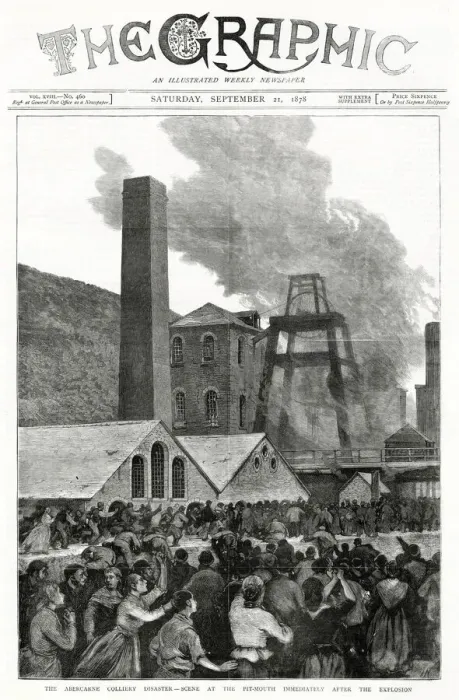 Framed Print : Front cover of The Graphic, of the pit-mouth immediately after the explosion Framed Print : Front cover of The Graphic, of the pit-mouth immediately after the explosion