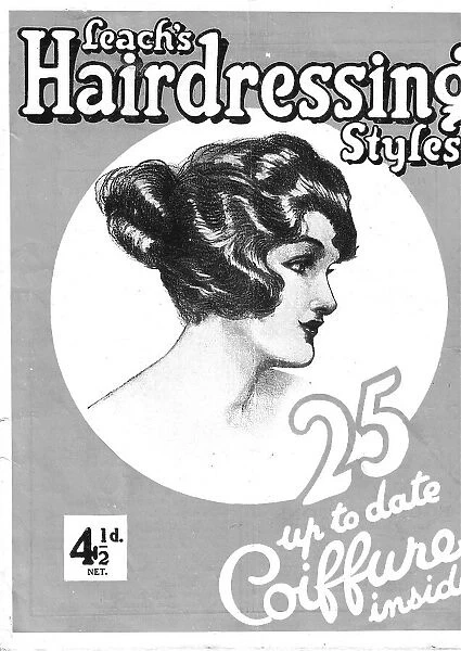 Front cover of Leach's Hairdressing Styles showing an elaborate hairstyle Date: 1920s