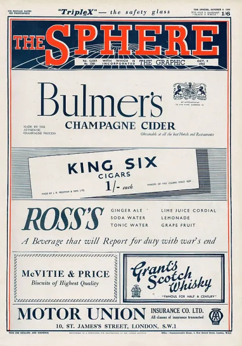 Framed Print : Front cover (outer wrapper) of The Sphere, 9 October 1943, featuring various advertisements. Date: 1943 Framed Print : Front cover (outer wrapper) of The Sphere, 9 October 1943, featuring various advertisements. Date: 1943