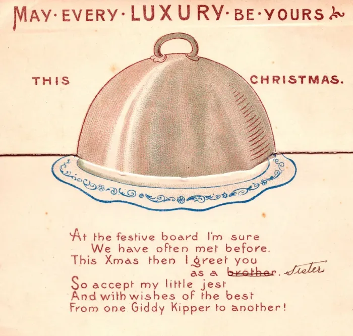 Framed Print : Covered dish with comic verse on a Christmas card Framed Print : Covered dish with comic verse on a Christmas card