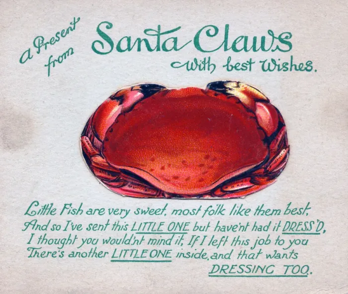 Framed Print : Crab with comic verse on a Christmas card Framed Print : Crab with comic verse on a Christmas card