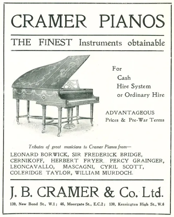 Framed Print : Cramer Pianos Advertisement Framed Print : Cramer Pianos Advertisement