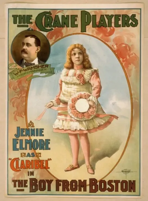 Framed Print : The Crane Players, Jennie Elmore as Claribel in The boy from Framed Print : The Crane Players, Jennie Elmore as Claribel in The boy from