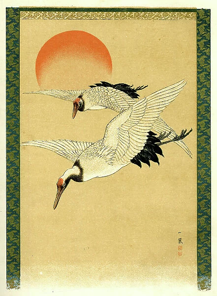 Cranes in flight, Japanese painting Date: circa 1830