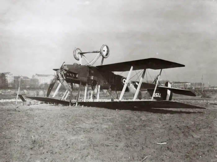 Framed Print : Crashed BE2E biplane, Bailleul, Northern France, WW1 Framed Print : Crashed BE2E biplane, Bailleul, Northern France, WW1