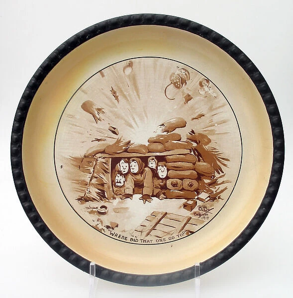 Cream pottery plate with black rim - WWI - Bairnsfatherware