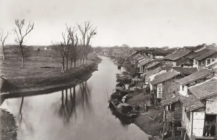 Framed Print : Creek, river, near Shanghai, China, houses on the river bank Framed Print : Creek, river, near Shanghai, China, houses on the river bank