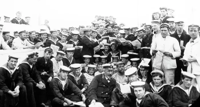 Framed Print : Crew of battleship before sailing Royal Navy Framed Print : Crew of battleship before sailing Royal Navy