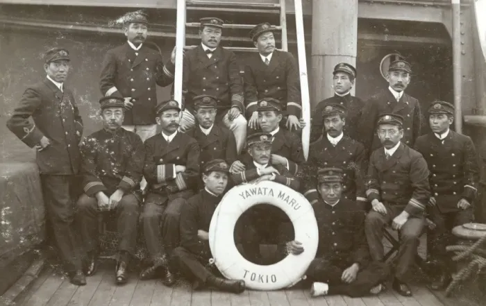 Framed Print : Crew on board the Yawata Maru of Tokyo, Japan Framed Print : Crew on board the Yawata Maru of Tokyo, Japan