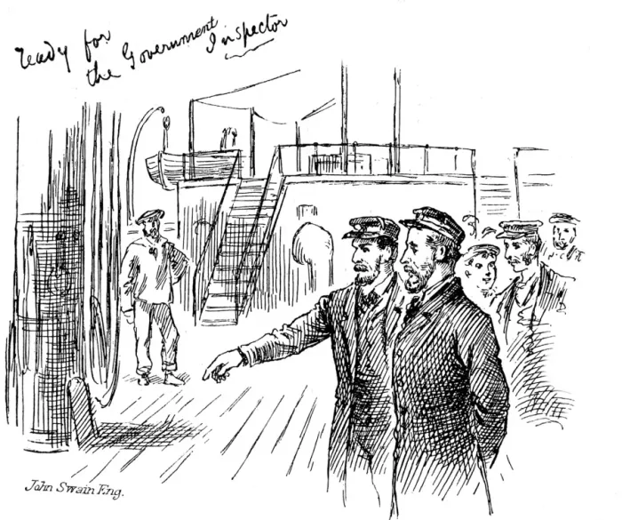 Framed Print : The Crew of an Emigrant Ship prepare for inspection, 1884 Framed Print : The Crew of an Emigrant Ship prepare for inspection, 1884