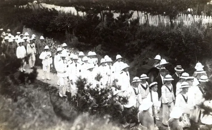 Framed Print : Crew of HMS Danae on parade, Hong Kong, China Framed Print : Crew of HMS Danae on parade, Hong Kong, China