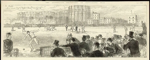 Cricket at the Oval. Lord Harris saving a 4 for the home side during their