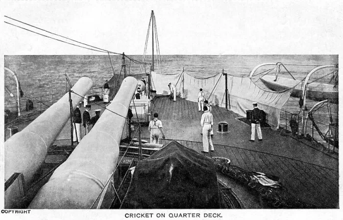 Framed Print : Cricket on the Quarter Deck of a British Battleship Framed Print : Cricket on the Quarter Deck of a British Battleship