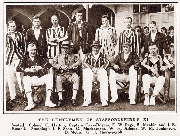 Cricket Team Photograph - The Gentlemen of Staffordshires XI. Date: 1932
