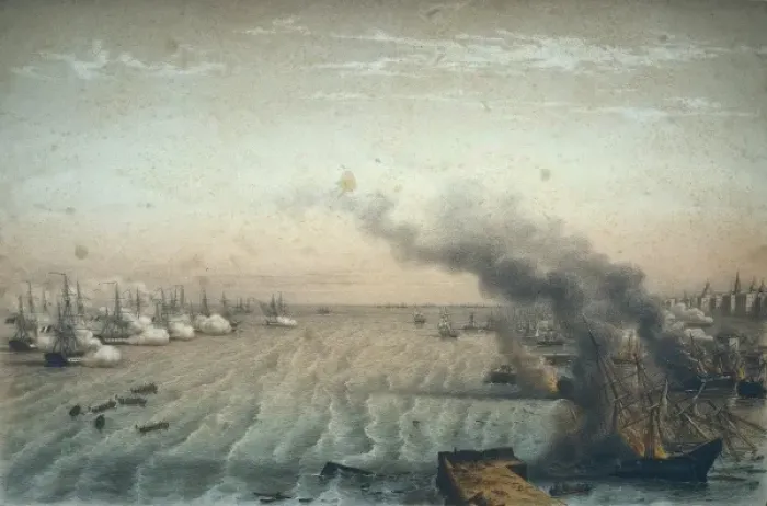 Framed Print : Crimean War. The bombardment of Odessa. On April Framed Print : Crimean War. The bombardment of Odessa. On April