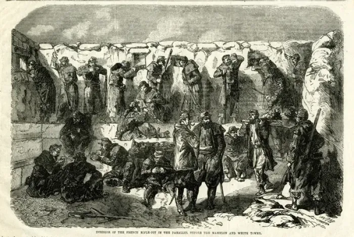 Framed Print : Crimean War, inside a French rifle pit Framed Print : Crimean War, inside a French rifle pit