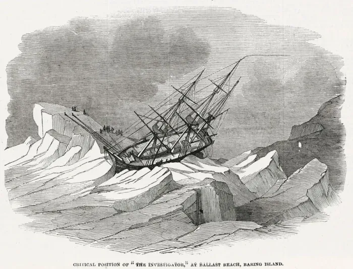 Framed Print : Critical position of the ship, the Investigator, part of the Ross Arctic expedition Framed Print : Critical position of the ship, the Investigator, part of the Ross Arctic expedition