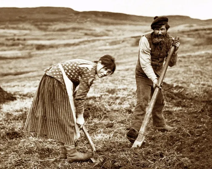 Framed Print : Crofters cutting peat on the west coast of Scotland Framed Print : Crofters cutting peat on the west coast of Scotland